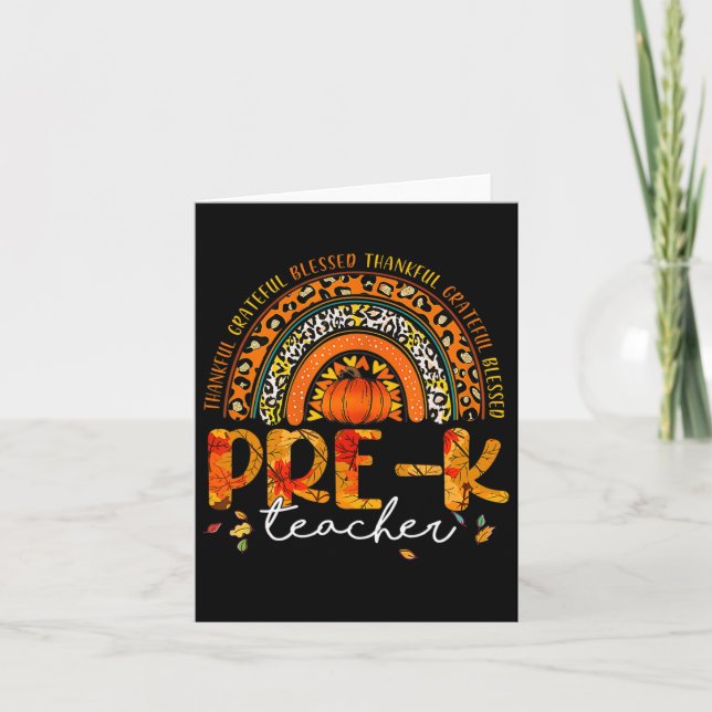 Rainbow Thankful Pre K Teacher Fall Thanksgiving  Card (Front)