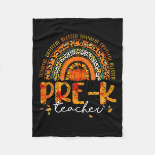 Rainbow Thankful Pre K Teacher Fall Thanksgiving Fleece Blanket