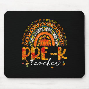 Rainbow Thankful Pre K Teacher Fall Thanksgiving Mouse Mat