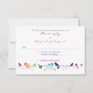Rainbow Theme Birds Flowers Wedding RSVP Reply