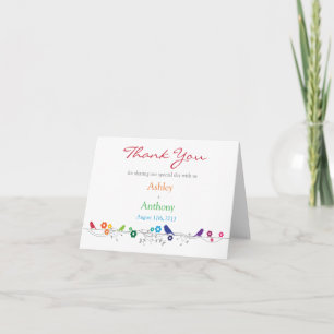 Rainbow Theme Birds Flowers Wedding Thank You Card