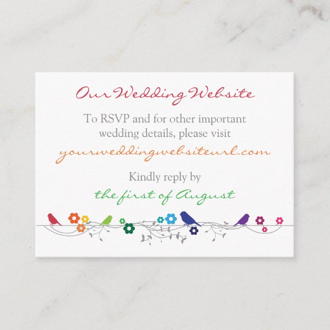 Rainbow Theme Birds Flowers Wedding Website Insert (Front)