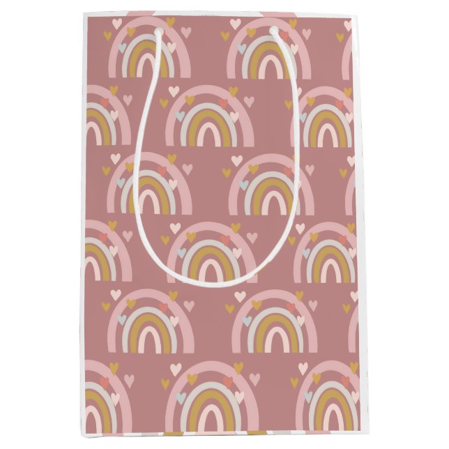  Rainbow Theme Hearts Pink  Medium Gift Bag (Front)
