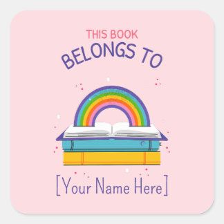 Rainbow This Belongs to Bookplates Square Sticker