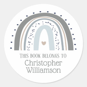 Rainbow this Book Belongs To Bookplate Classic Round Sticker