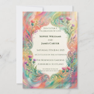 Rainbow Thistle Floral Wedding Invitation