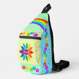 Rainbow Three Toned Flower and Stars Pride Sling Bag