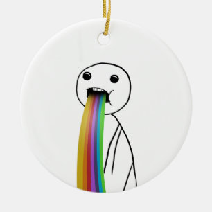 Rainbow throwing up meme ceramic tree decoration