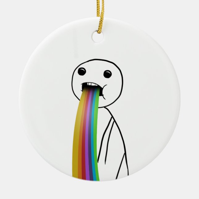 Rainbow throwing up meme ceramic tree decoration (Front)