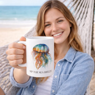 Rainbow Tides Jellyfish: Watercolor Art  Coffee Mug