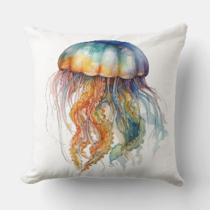 Rainbow Tides Jellyfish: Watercolor Art Cushion