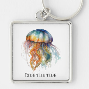 Rainbow Tides Jellyfish: Watercolor Art Key Ring