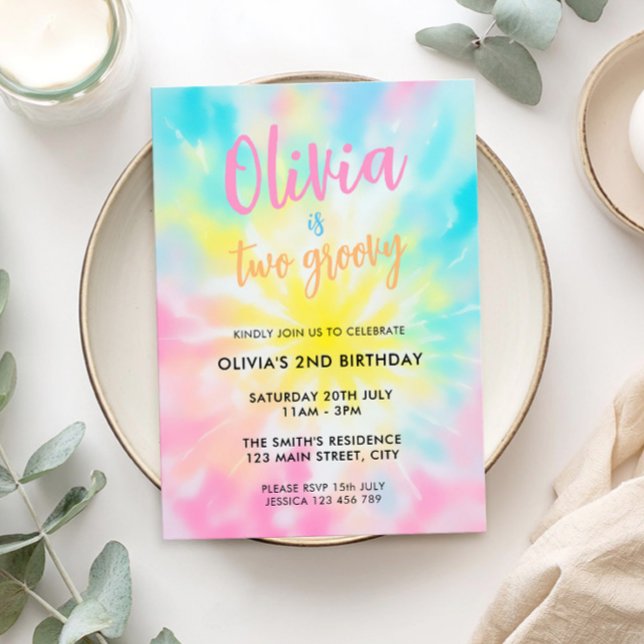 Rainbow Tie Dye 2nd Birthday Invitation (Creator Uploaded)