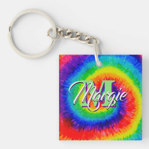 Rainbow Tie-Dye Alcohol Ink Key Ring