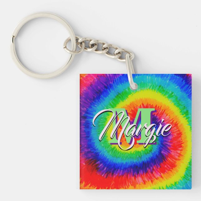 Rainbow Tie-Dye Alcohol Ink Key Ring (Front)