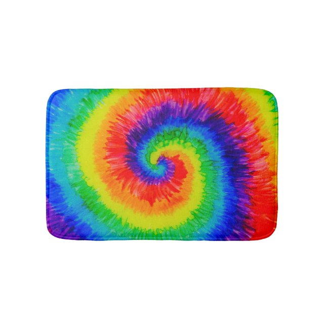 Rainbow Tie-Dye Alcohol Ink Painting Bath Mat (Front)