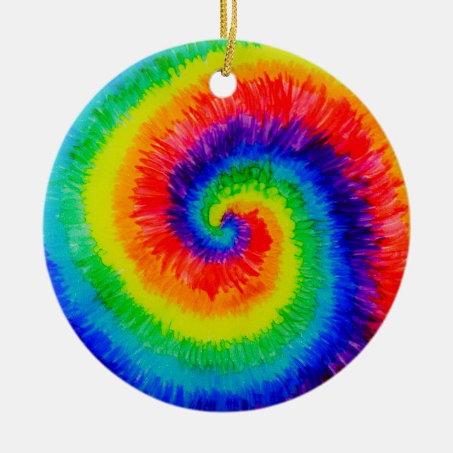 Rainbow Tie-Dye Alcohol Ink Painting Ceramic Tree Decoration (Front)