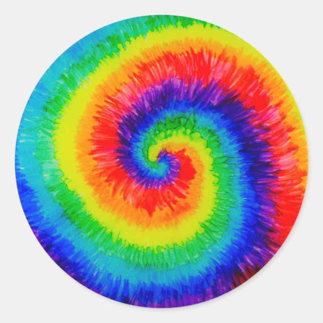 Rainbow Tie-Dye Alcohol Ink Painting Classic Round Sticker (Front)
