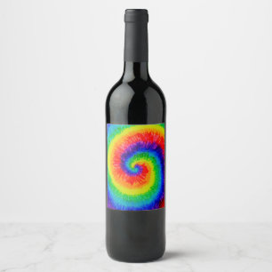 Rainbow Tie-Dye Alcohol Ink Painting Wine Label