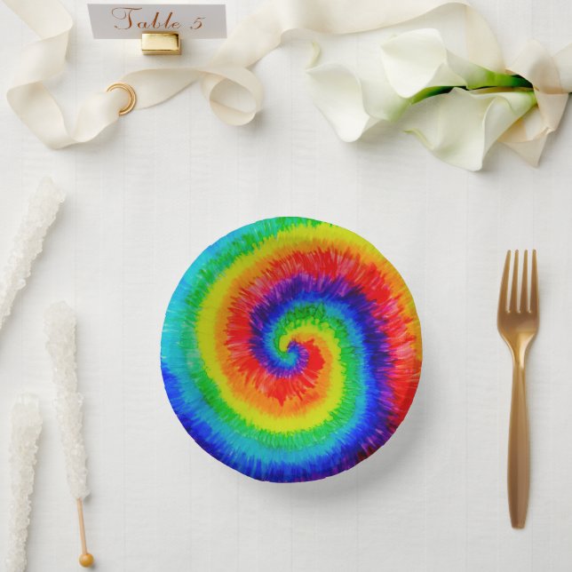 Rainbow Tie-Dye Alcohol Ink Paper Plate (Wedding)