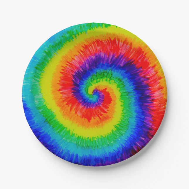 Rainbow Tie-Dye Alcohol Ink Paper Plate (Front)