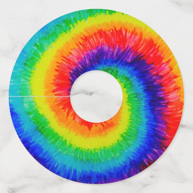 Rainbow Tie-Dye Alcohol Ink Wine Glass Tag (Front)