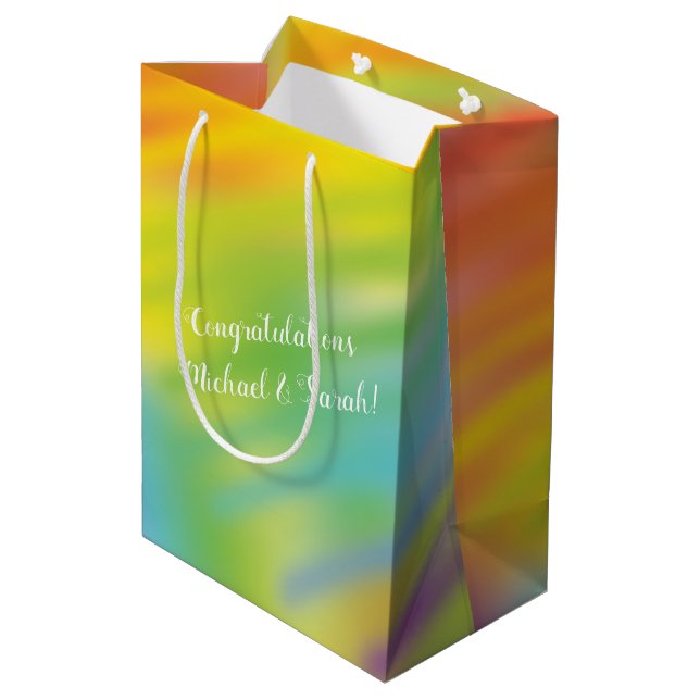 Rainbow Tie Dye Baby Shower Medium Gift Bag (Back Angled)