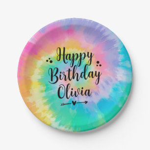 Rainbow Tie Dye Birthday Party Plates Personalised