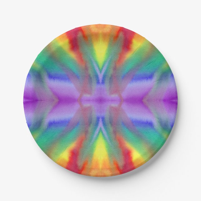 Rainbow Tie Dye Burst Paper Plates (Front)