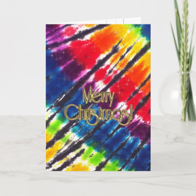 Rainbow Tie-Dye Christmas Holiday Card (Front)