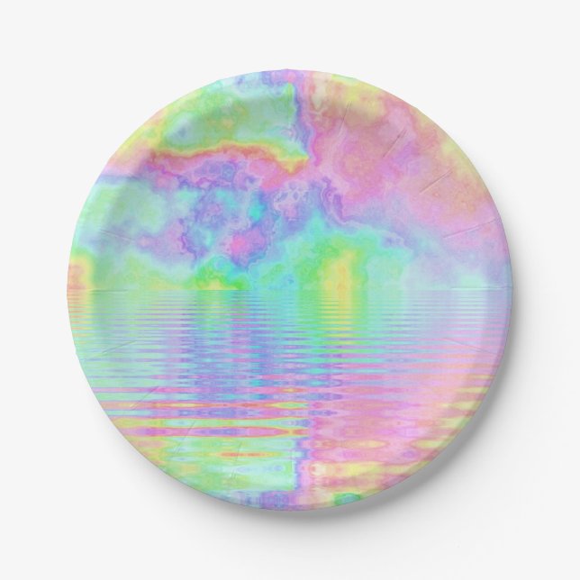 Rainbow Tie Dye Clouds Pastel Paper Plate (Front)