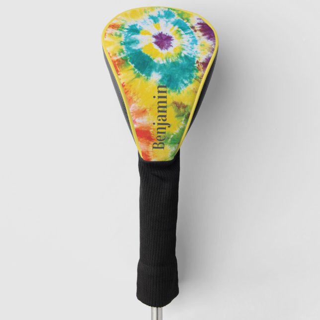 Rainbow Tie Dye Custom Name Modern Dad Birthday Golf Head Cover (Front)