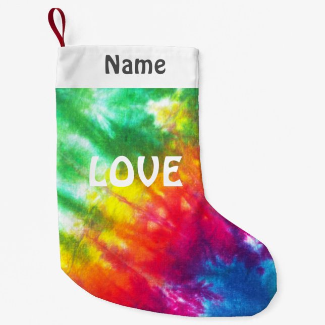 Rainbow Tie-Dye Customised Love Small Christmas Stocking (Front)