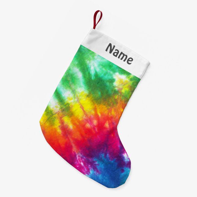 Rainbow Tie-Dye Customised Small Christmas Stocking (Front (Hanging))