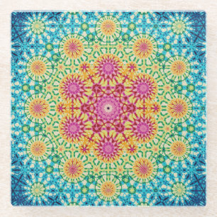 Rainbow Tie-dye Geometric Mandala 1 Pattern Glass Coaster