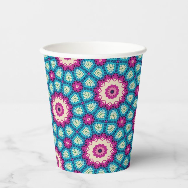 Rainbow Tie-dye Geometric Mandala 5 Pattern Paper Cups (Front)