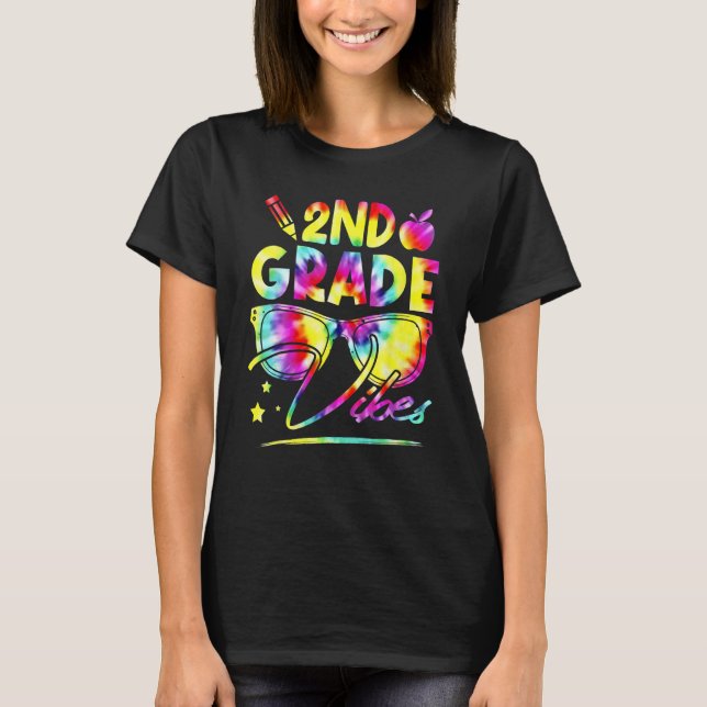 Rainbow Tie Dye Glasses 2nd Grade Vibes Back To Sc T-Shirt (Front)