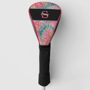 Rainbow Tie Dye Hippie Pattern Initial Monogram Golf Head Cover