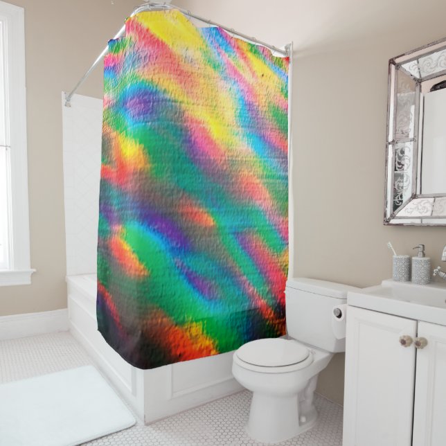 Rainbow Tie Dye Hippy Boho Summer Beach House Trip Shower Curtain (In Situ)