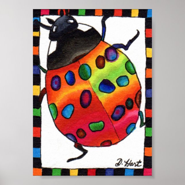 Rainbow Tie Dye Ladybug Mini Folk Art Poster (Front)