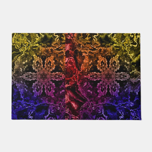 Rainbow Tie Dye Mandala Flower Print Doormat (Front)