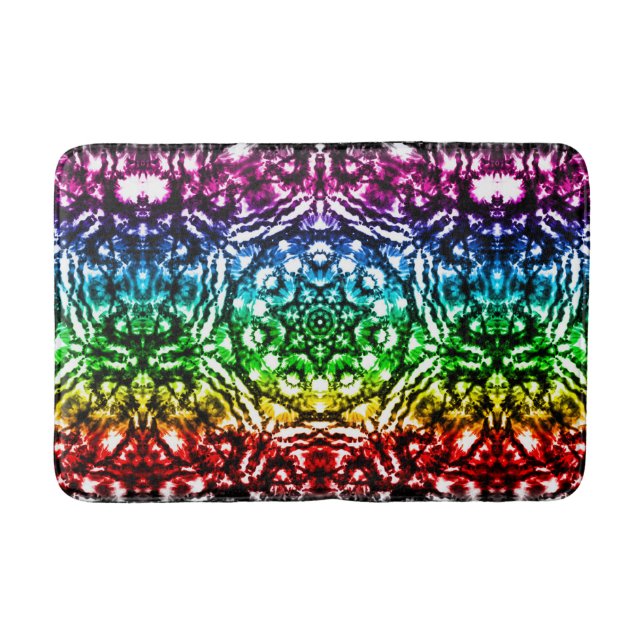 Rainbow Tie Dye Mandala Star Bath Mat (Front)