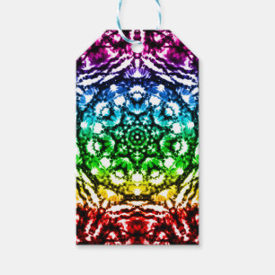Rainbow Tie Dye Mandala Star Birthday Party Gift Tags