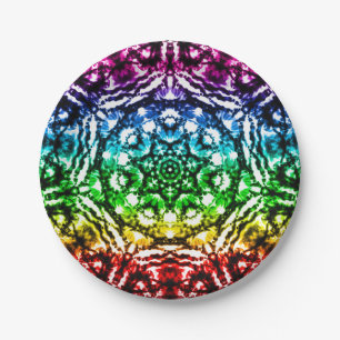 Rainbow Tie Dye Mandala Star Birthday Party Paper Plate