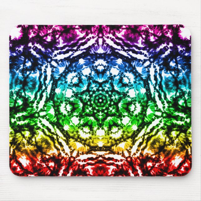 Rainbow Tie Dye Mandala Star Mouse Mat (Front)