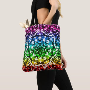 Rainbow Tie Dye Mandala Star Tote Bag