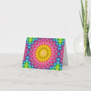 Rainbow Tie-Dye Mandala with Vibrant Symmetry Card