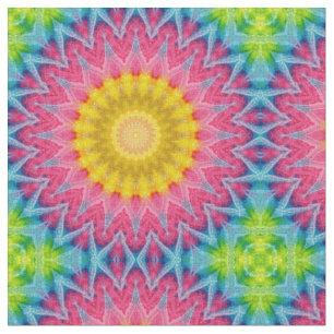 Rainbow Tie-Dye Mandala with Vibrant Symmetry Fabric