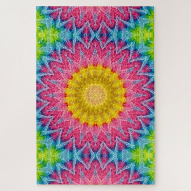 Rainbow Tie-Dye Mandala with Vibrant Symmetry Jigsaw Puzzle (Vertical)