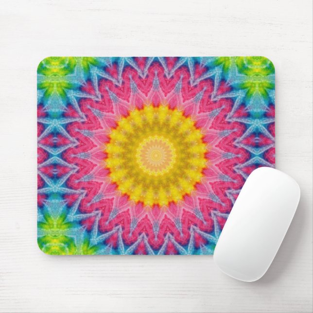 Rainbow Tie-Dye Mandala with Vibrant Symmetry Mouse Mat (With Mouse)